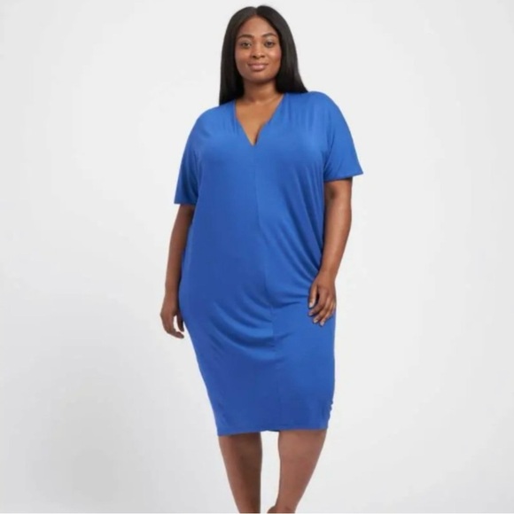 UNIVERSAL STANDARD Teresa Liquid Jersey V-Neck Dress Mazarine Blue M/18-20 - Picture 3 of 10